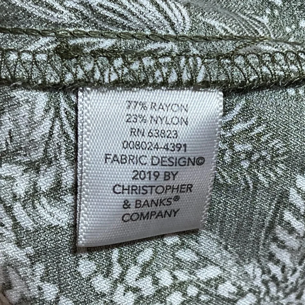 Christopher & Banks | Petite Green Botanical Print Square Neck Blouse | PXL - Picture 7 of 8
